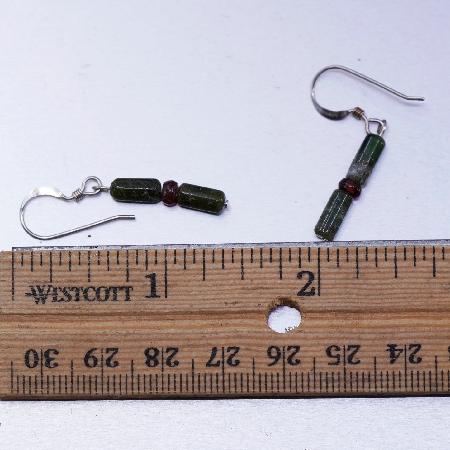 Vintage Sterling 925 silver handmade earrings with jade tube