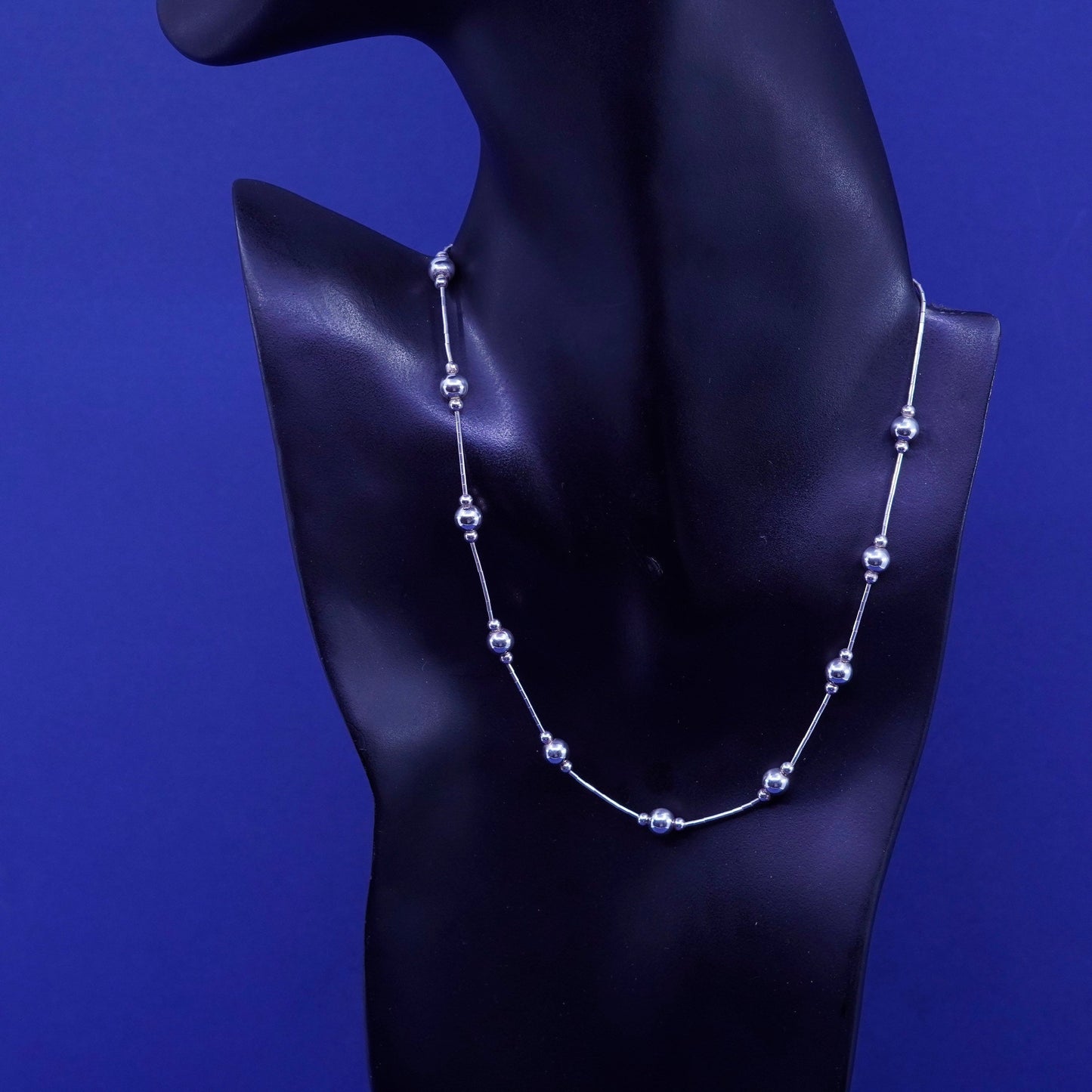 16”, Native American Sterling 925 liquid silver chain necklace with 6mm beads