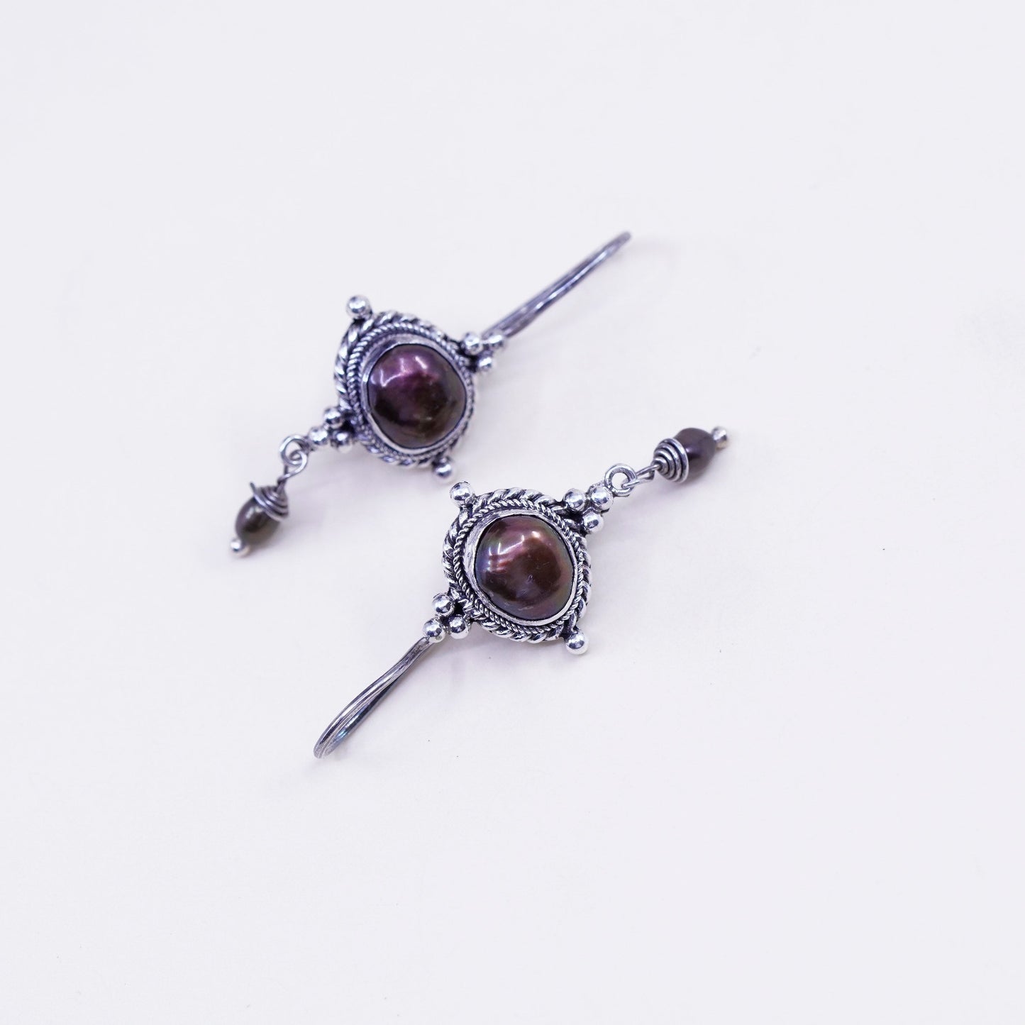 Vintage Sterling 925 silver handmade earrings with copper pearl drop