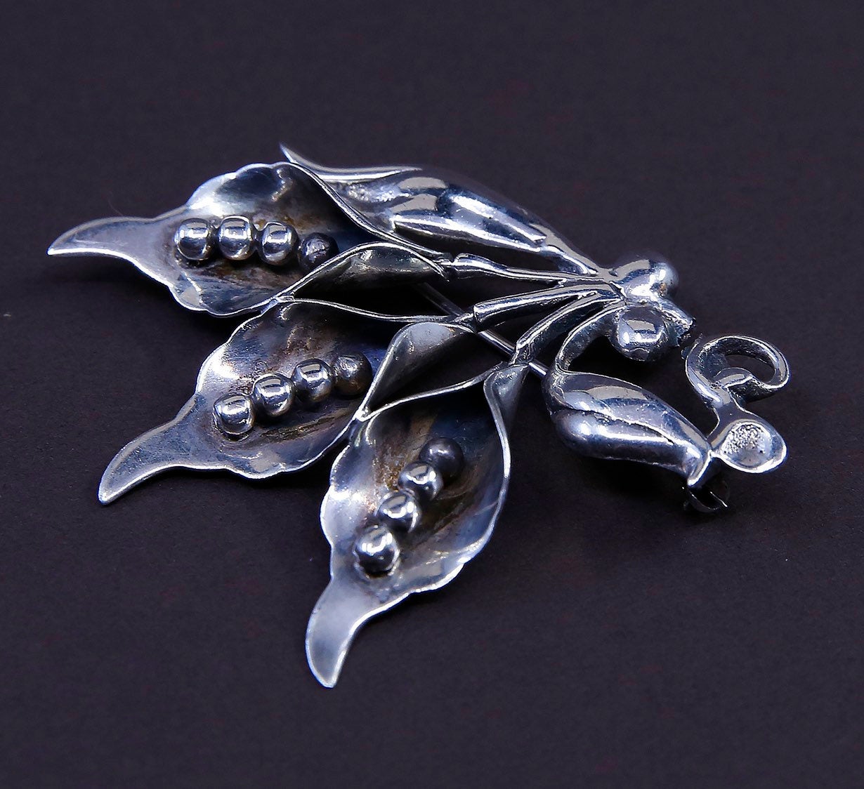 vtg meixco handmade sterling 925 silver lily flower shaped brooch