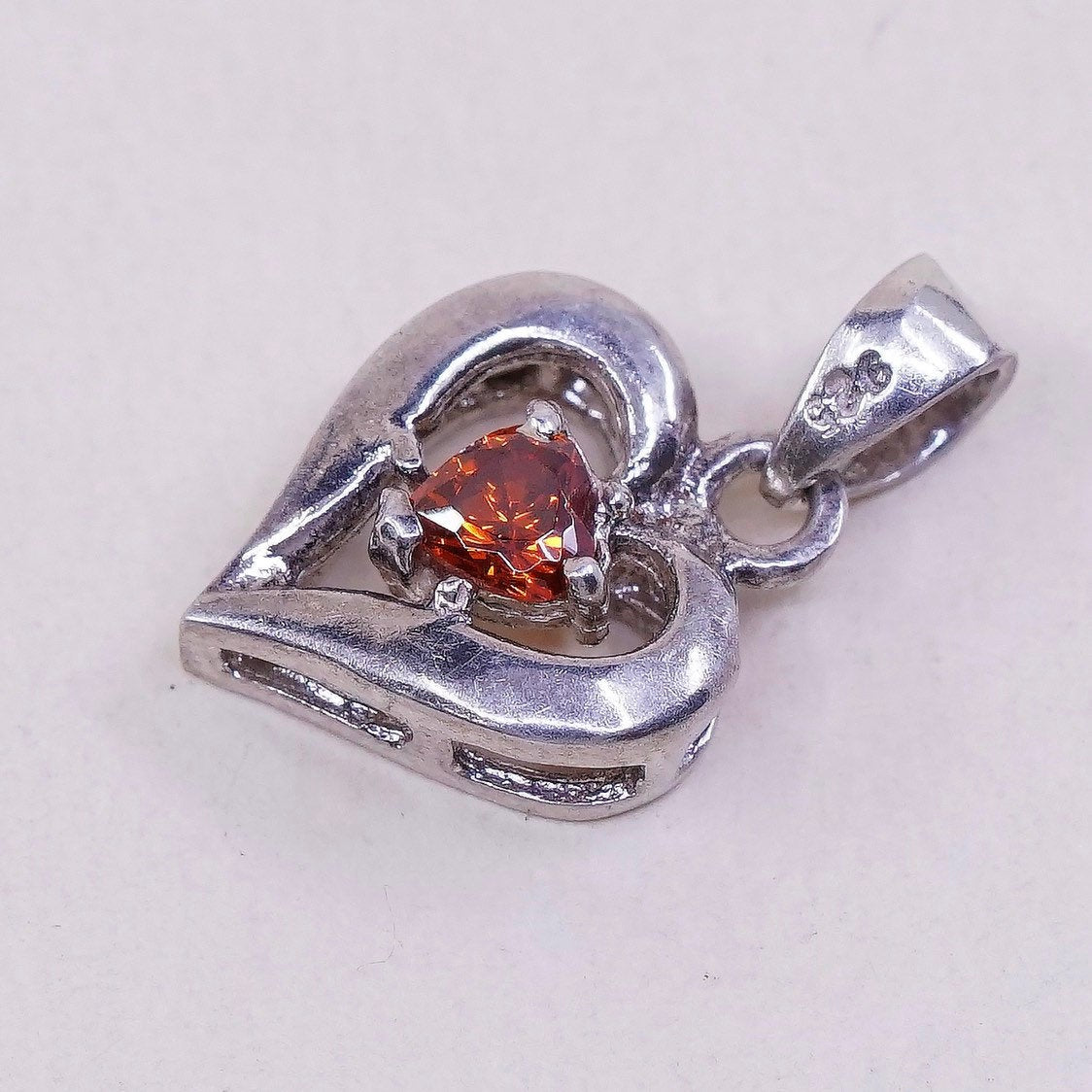 VTG sterling silver pendant, 925 silver heart pendant with ruby