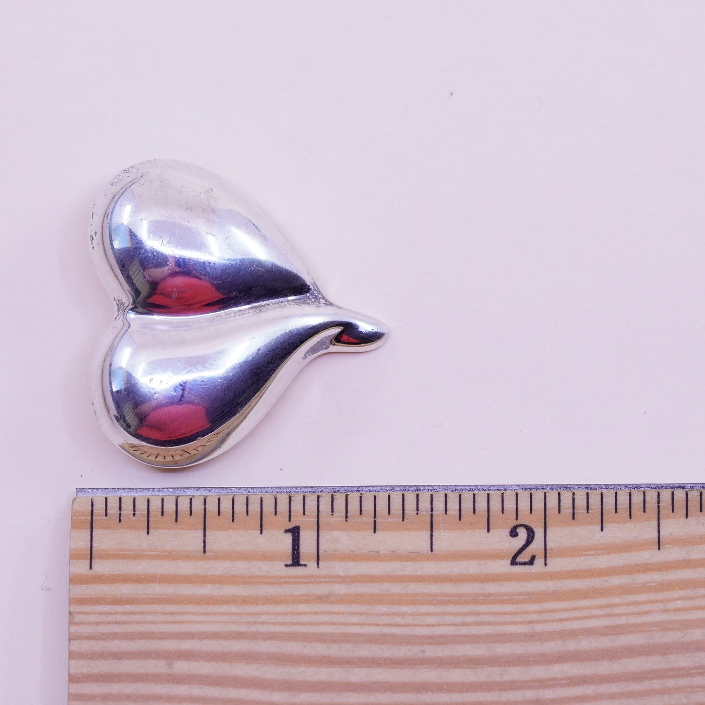 Vintage Mexico Sterling silver handmade brooch, modern 925 heart pin