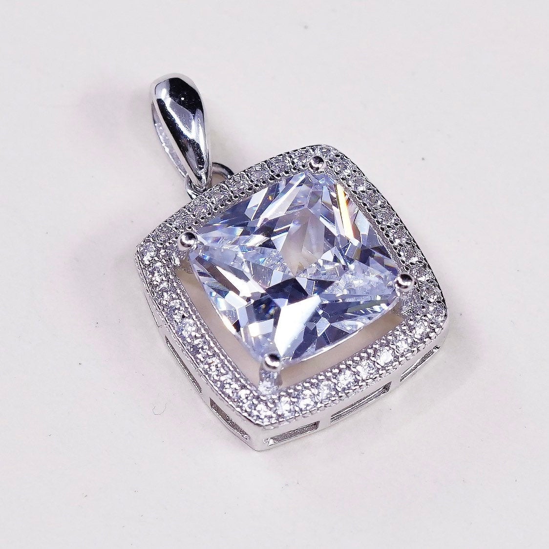 VTG IBB sterling 925 silver cushion square crystal w/ CZ pendant