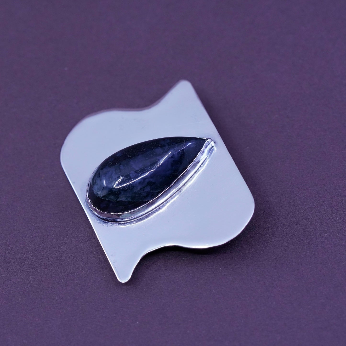 Vintage handmade sterling 925 silver modern brooch with teardrop sodalite