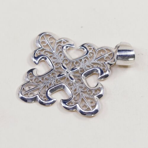 Vintage Milor Sterling Silver Handmade Pendant, 925 Filigree Jerusalem cross