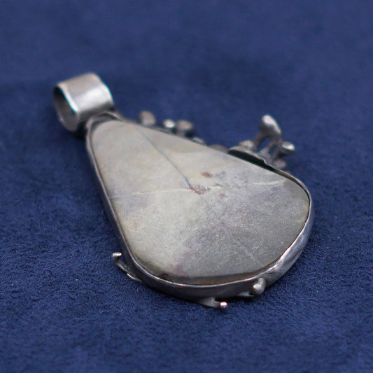 vtg sterling silver handmade pendant, 925 w/ landscape jasper