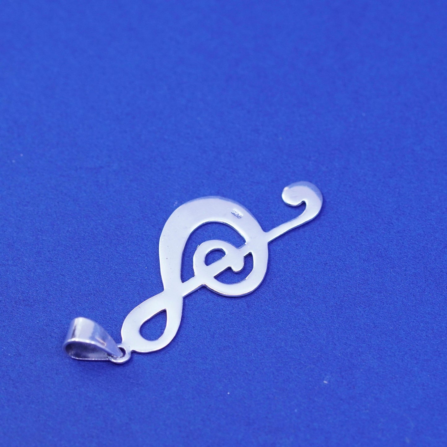 Vintage sterling silver handmade pendant, 925 whirly, swirl music note