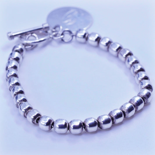 7.25”, vintage Sterling 925 silver handmade bold bead bracelet charm initial “D