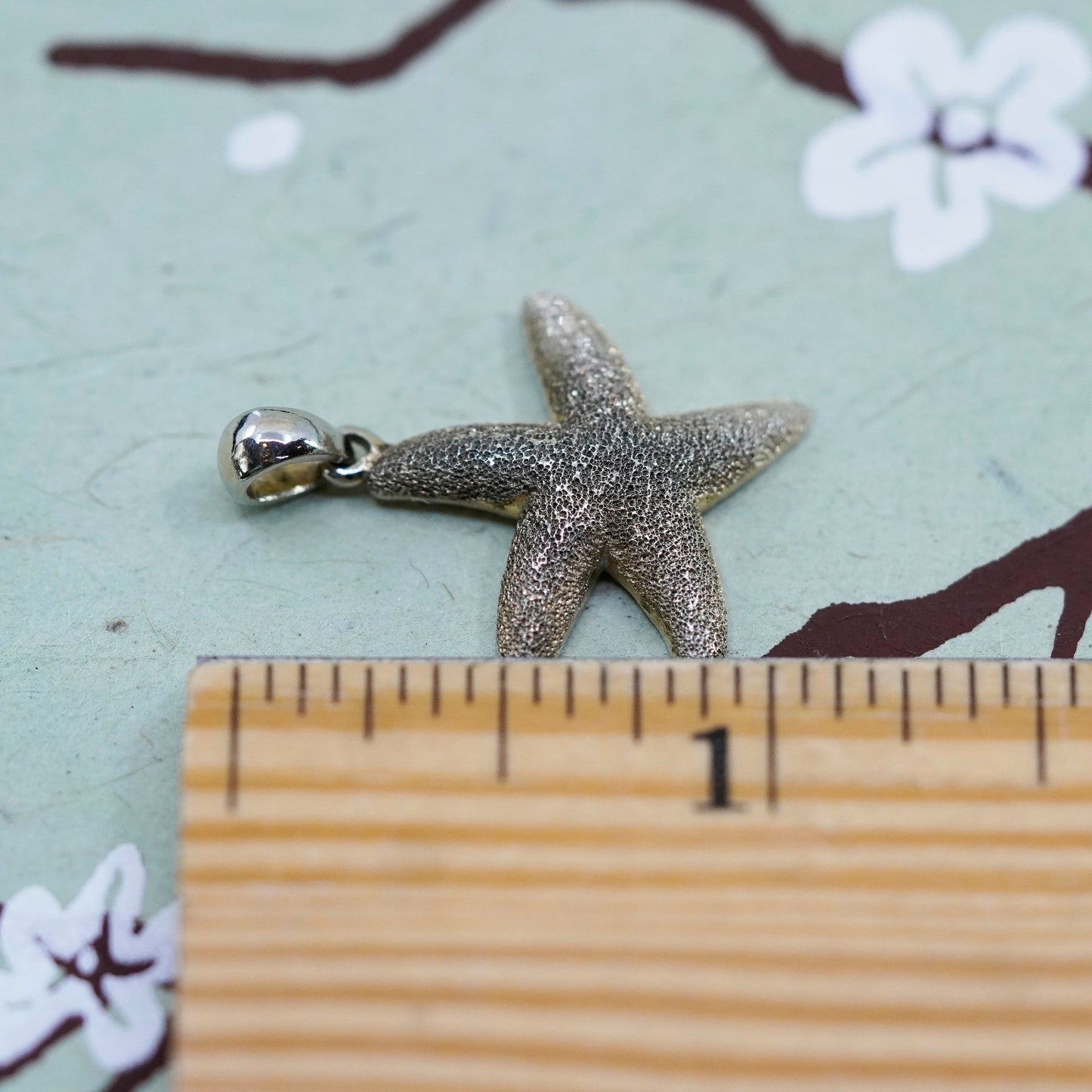 Vintage Sterling silver handmade pendant, 925 glittering starfish