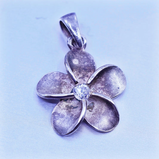 antique sterling 925 silver plumeria flower pendant with Cz