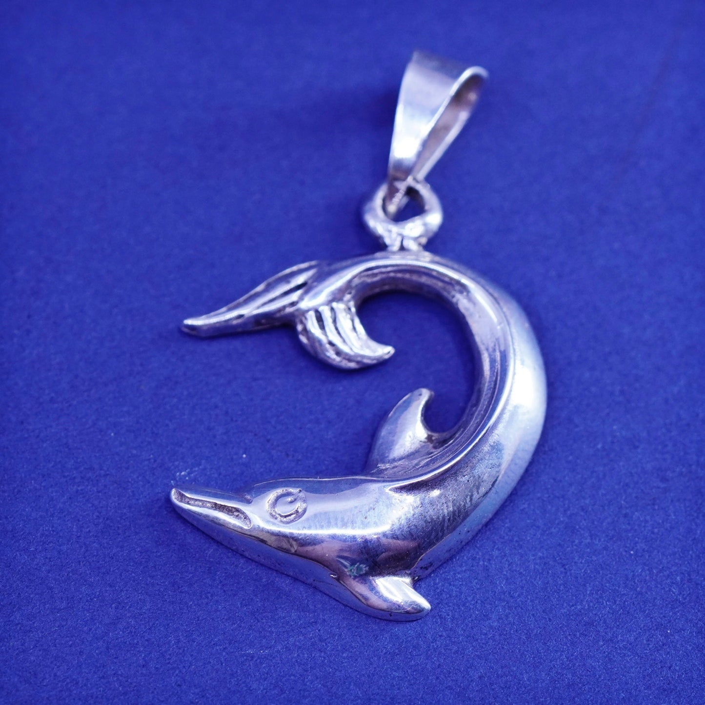 Vintage Sterling silver handmade pendant, 925 dolphin charm