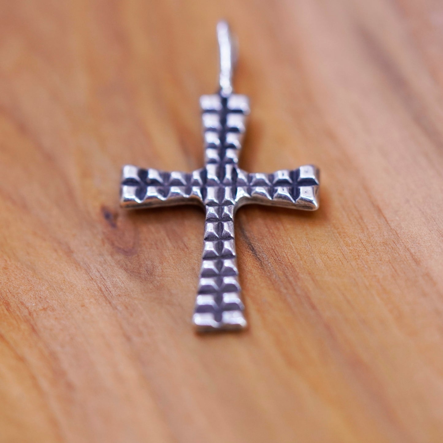 Vintage Sterling silver handmade pendant, 925 textured cross