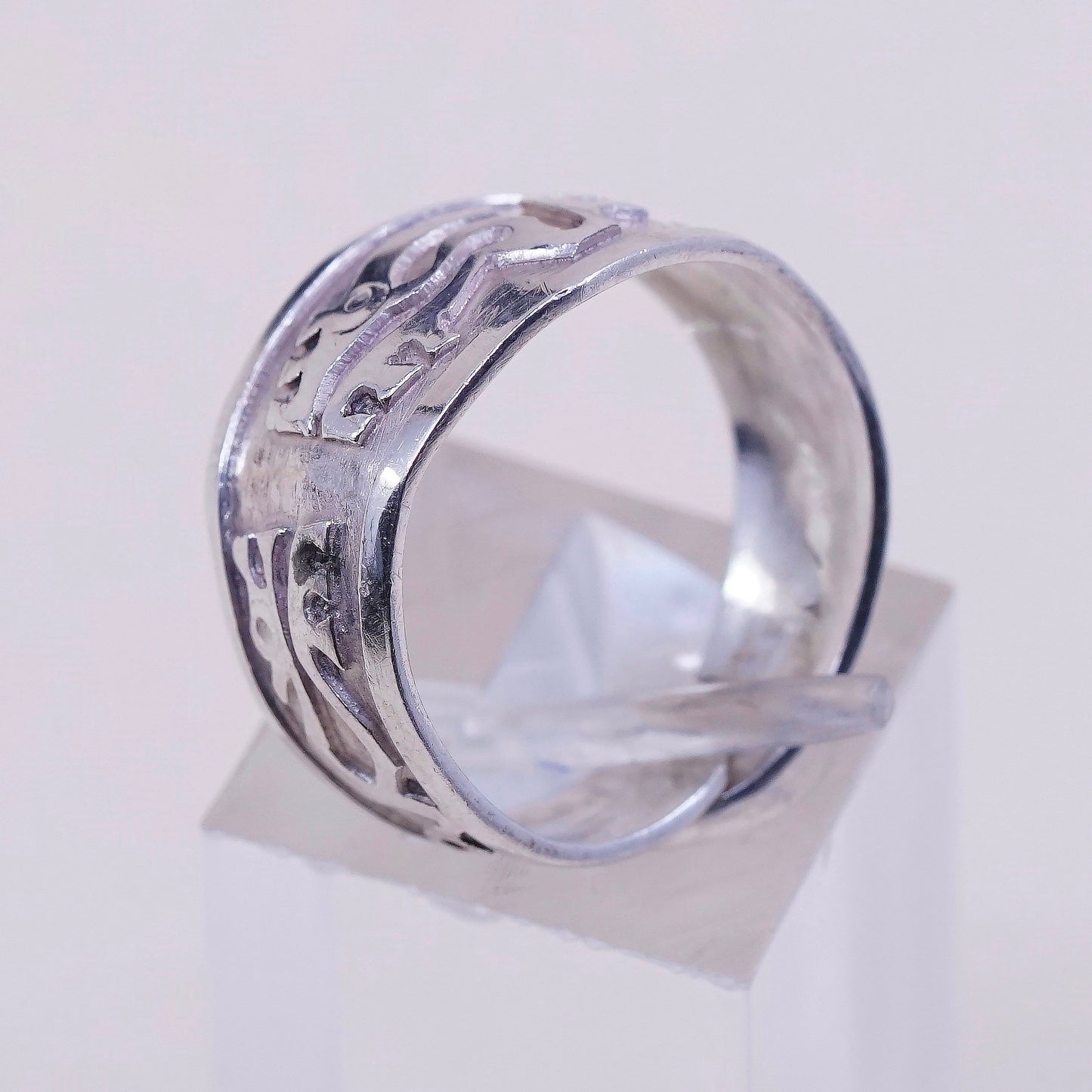sz 7, vtg Sterling silver handmade ring, 925 band w/ pattern
