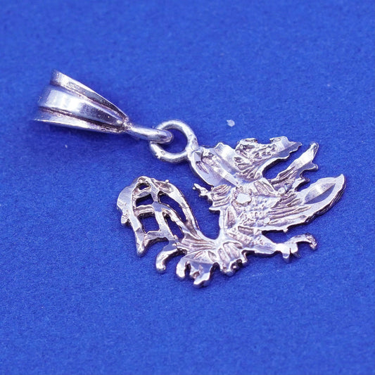 Vintage sterling silver handmade pendant, textured 925 bird