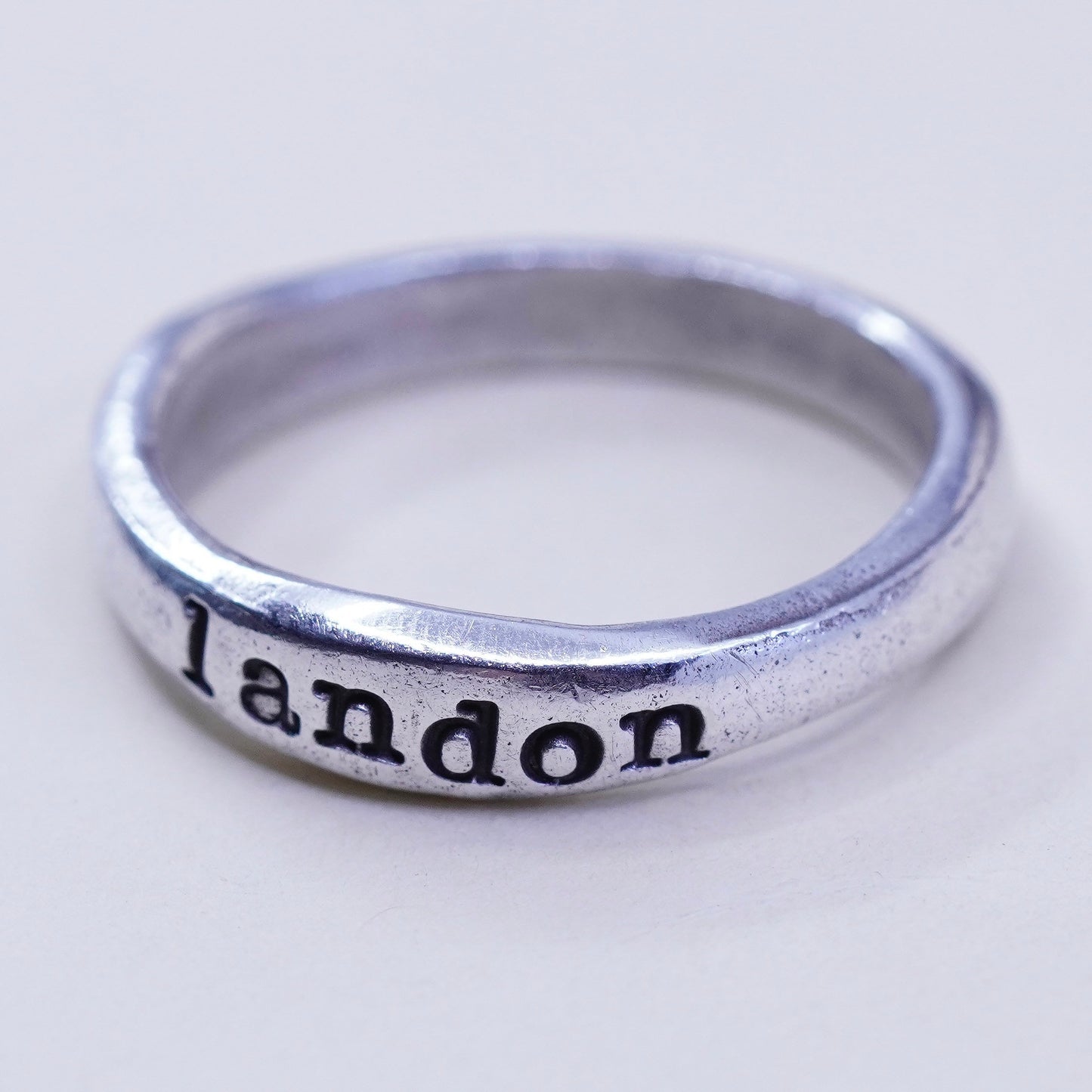 Size 6.5, Vintage sterling silver ring, 925 stackable band, engraved “Landon”