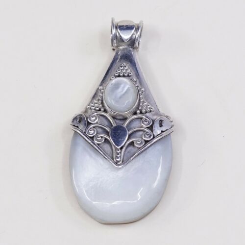 Vtg Sterling Silver Handmade Teardrop Pendant, 925 with mother Of Pearl (MOP)