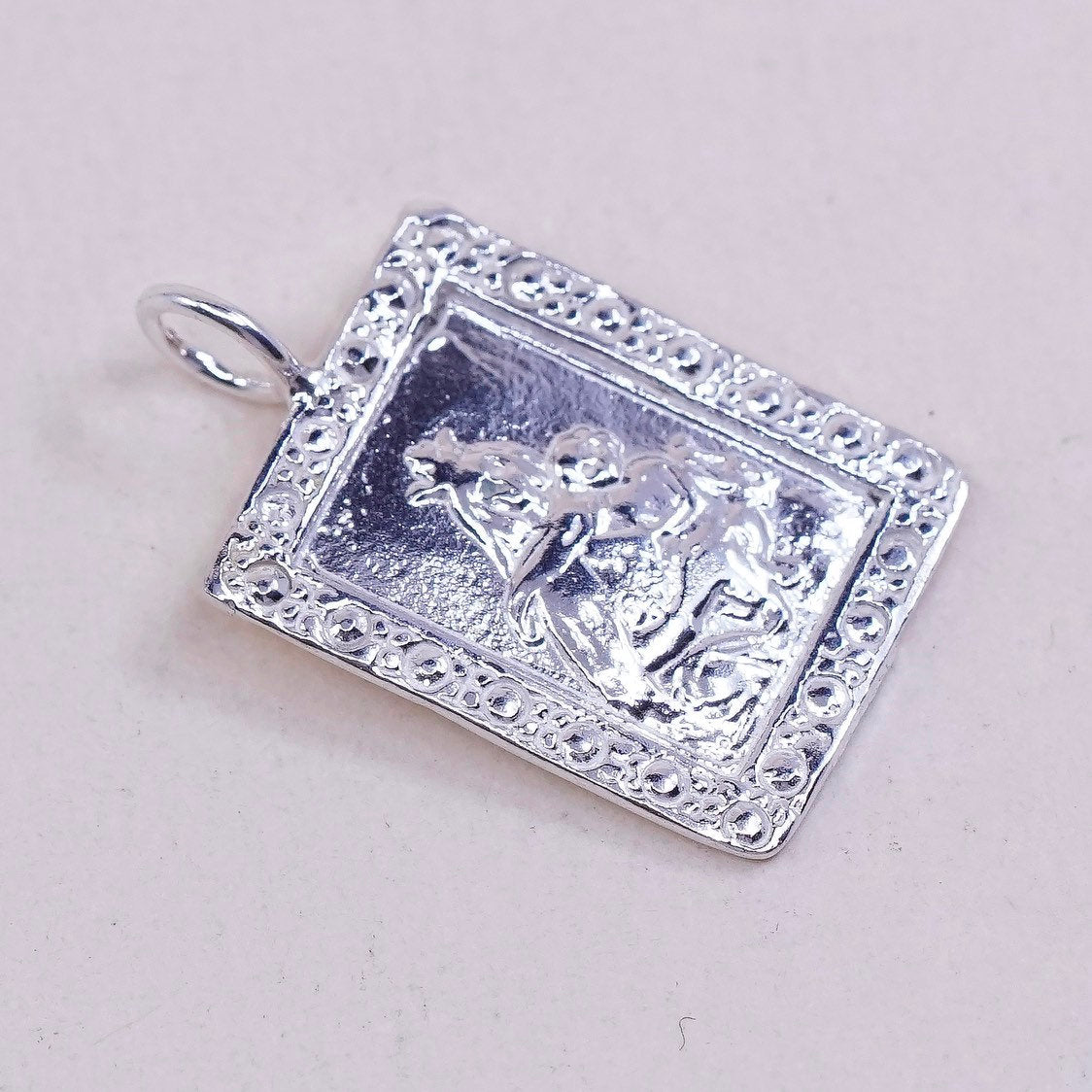 VTG sterling silver handmade pendant, 925 tag w/ mother N kid portrait