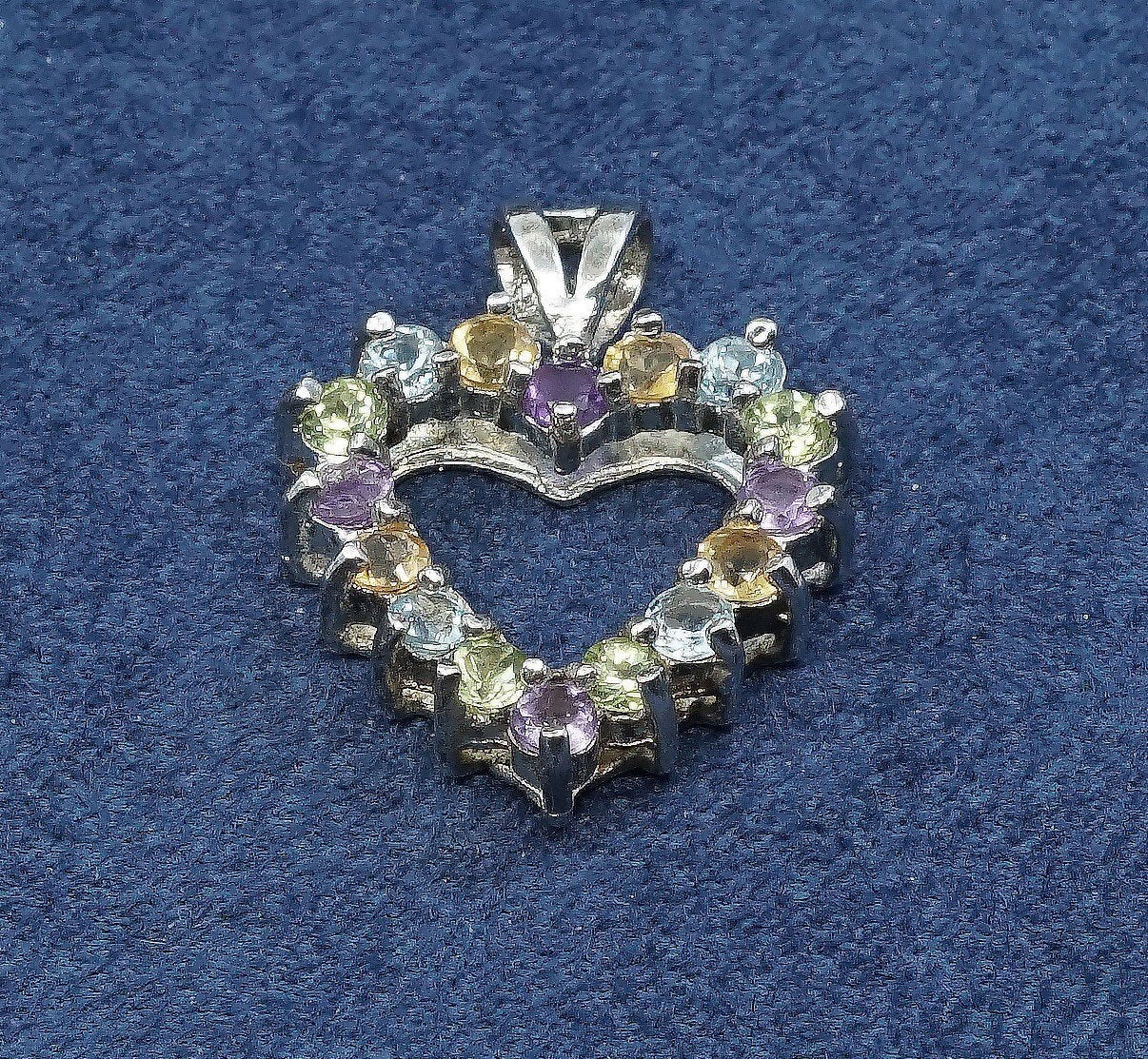 vtg gold over Sterling silver handmade pendant, 925 heart w/ colorful crystal