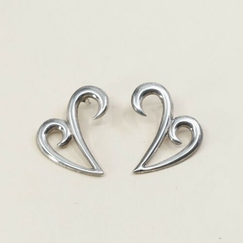 Vtg Sterling silver handmade initial Earrings, 925 swirl V Studs, Silver Tested