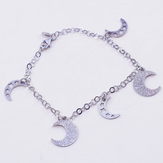 7.25”, Italy sterling silver handmade bracelet, 925 circle chain moon charms