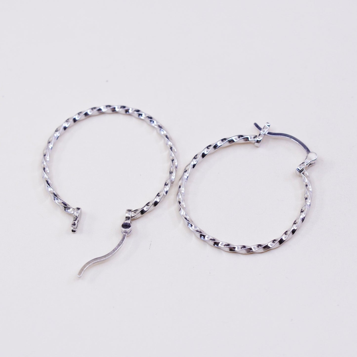 1”, Vintage sterling silver loop earrings, twisted minimalist primitive hoops