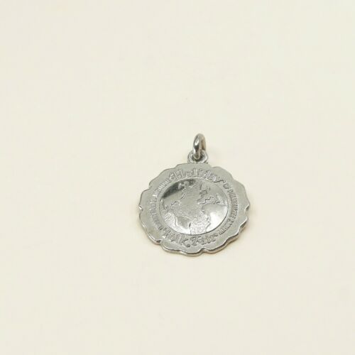 Vintage sterling silver handmade pendant, 925 Circle Planet Tag Embossed Holiday