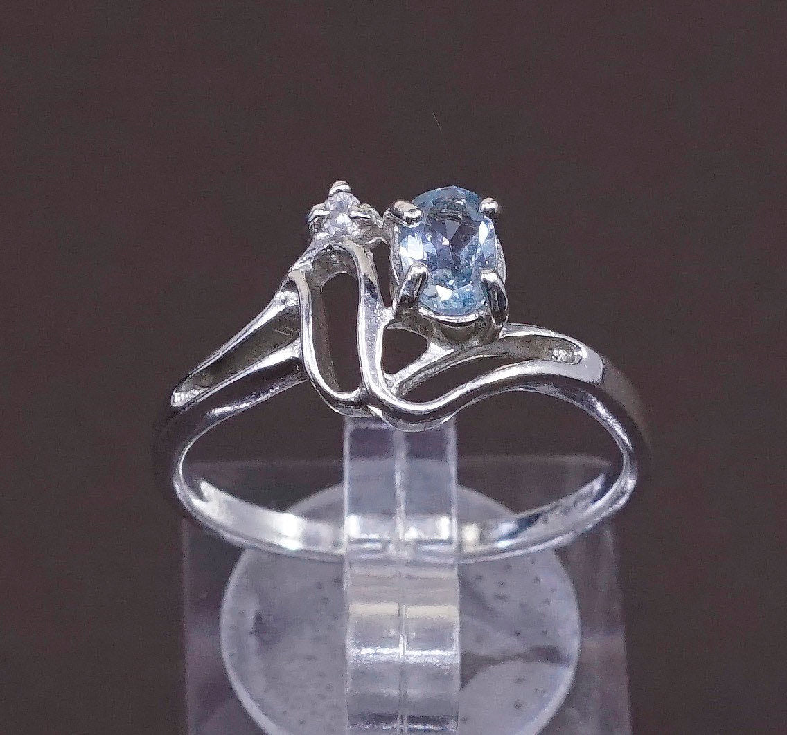 sz 8.25, vtg sterling silver handmade ring, 925 with blue topaz