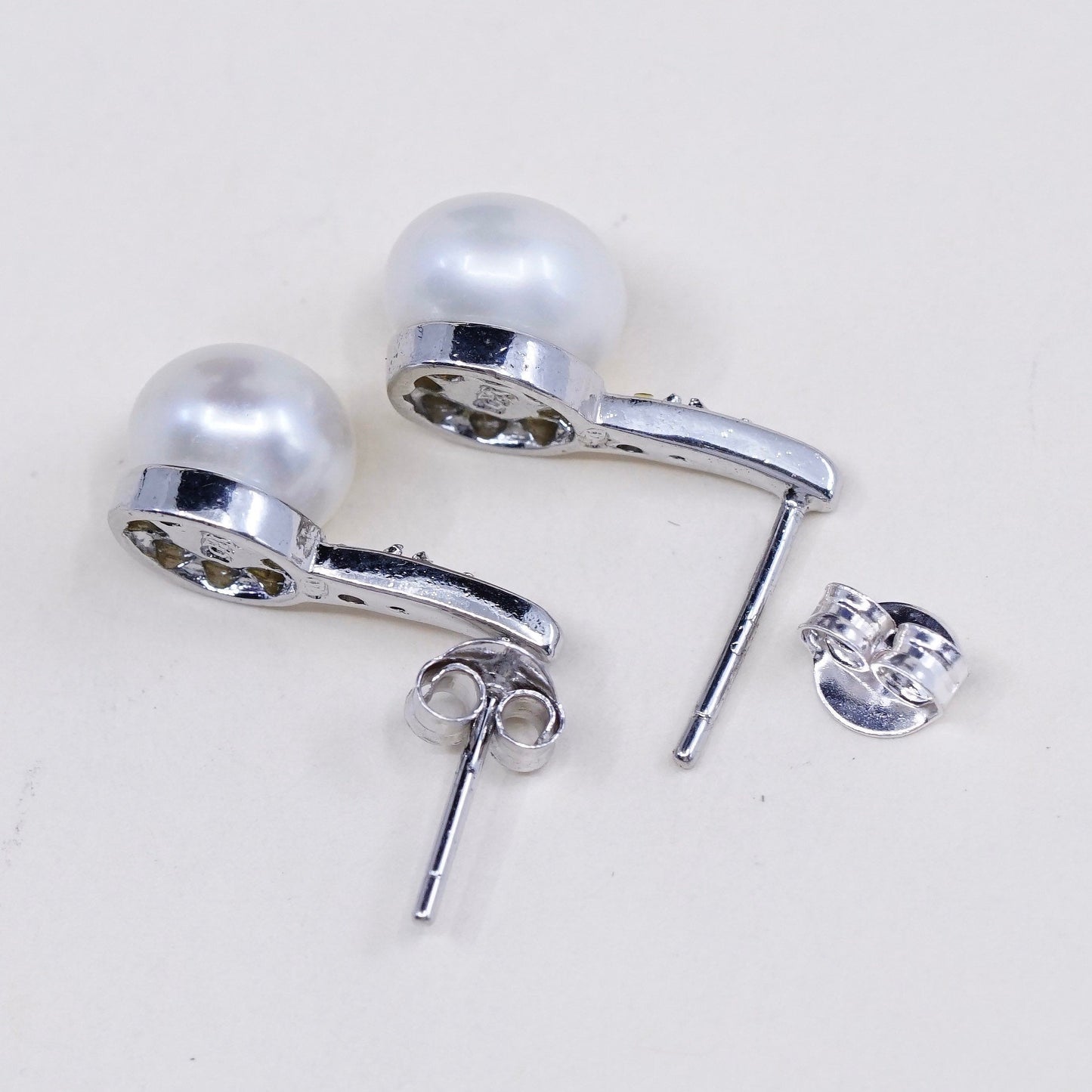 Vintage DBJ sterling silver earrings, 925 studs with pearl and crystal