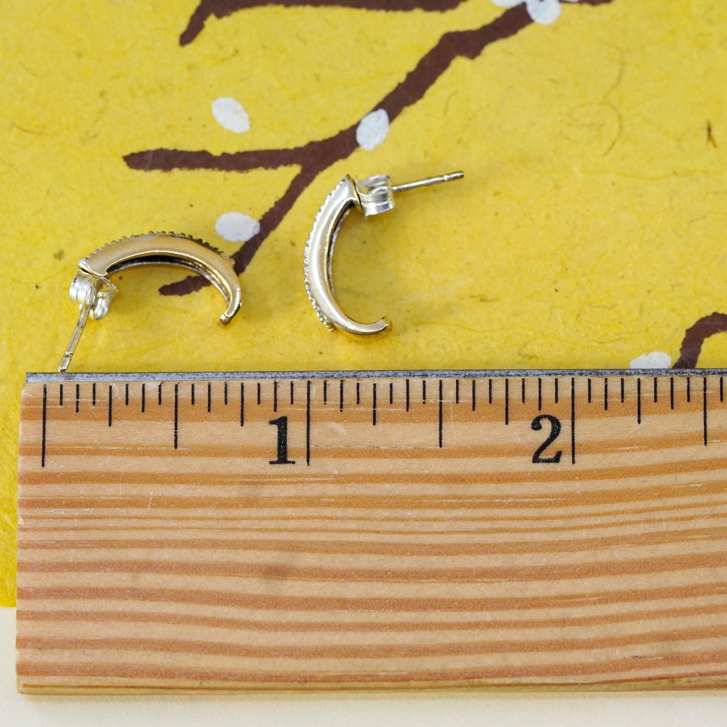 0.5”, vermeil gold over Sterling silver earrings, 925 huggie studs with diamond