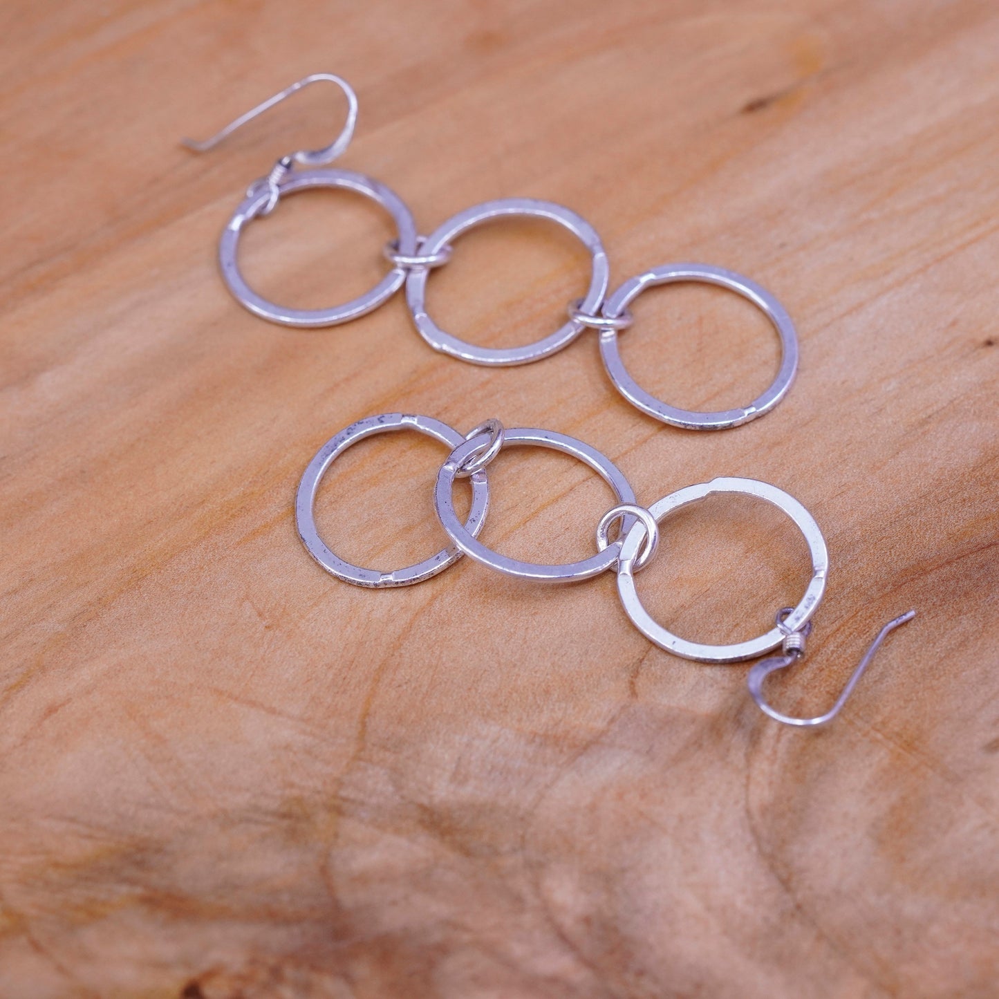 2” long, Vintage Sterling silver handmade earrings, 925 entwined circles dangle