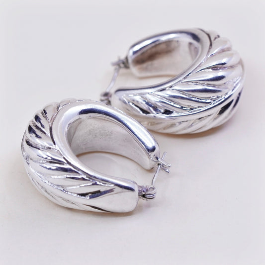 1.25” Sterling silver earrings, lightweight 925 Ribbed origami Huggie hoops