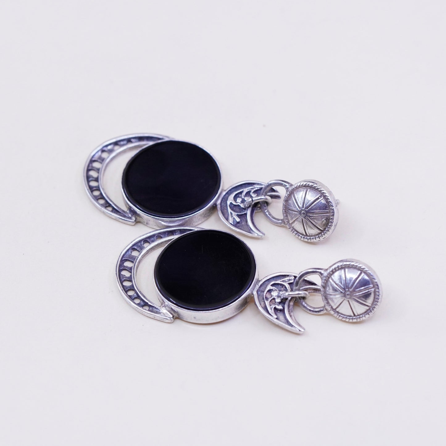 Vintage Israel Sterling 925 silver handmade earrings with obsidian