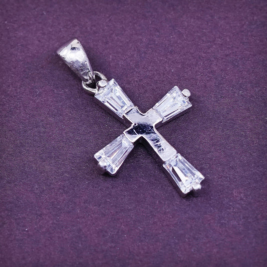 vtg Sterling silver handmade pendant, 925 cross w/ Cz, Christian