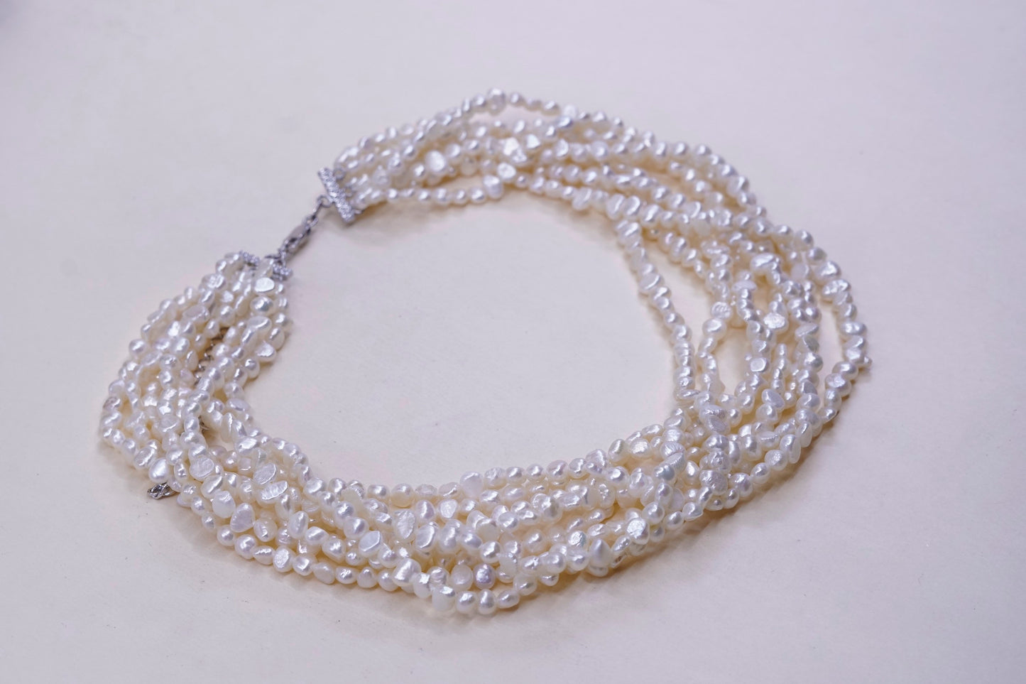 14+4”, RG multi 8 strands handmade pearl chain necklace w/ sterling 925 silver
