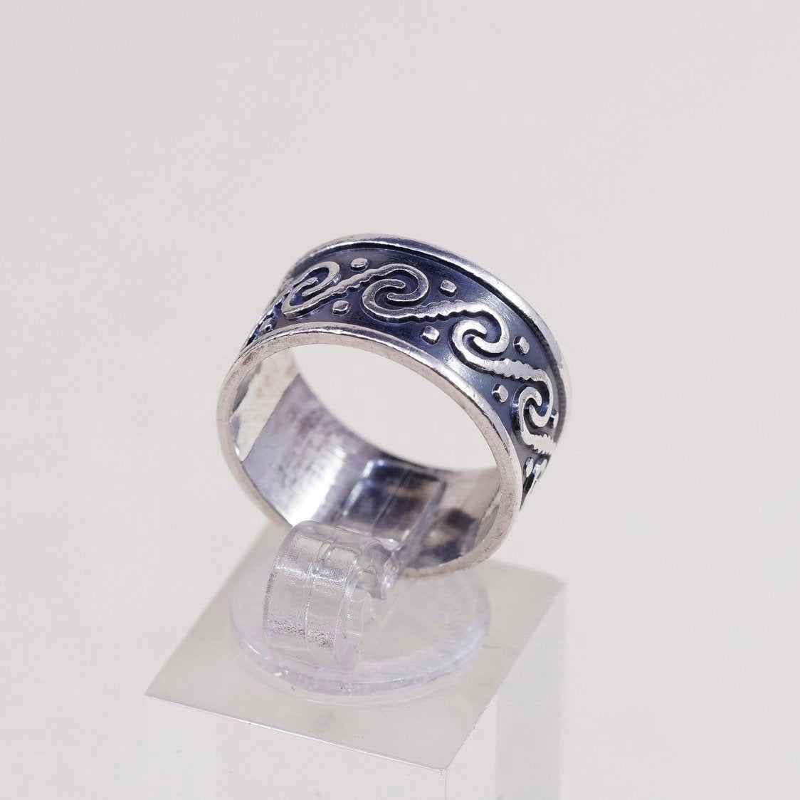 sz 6.5, vtg Sterling silver handmade ring, mexico 925 band w/ swirl wave