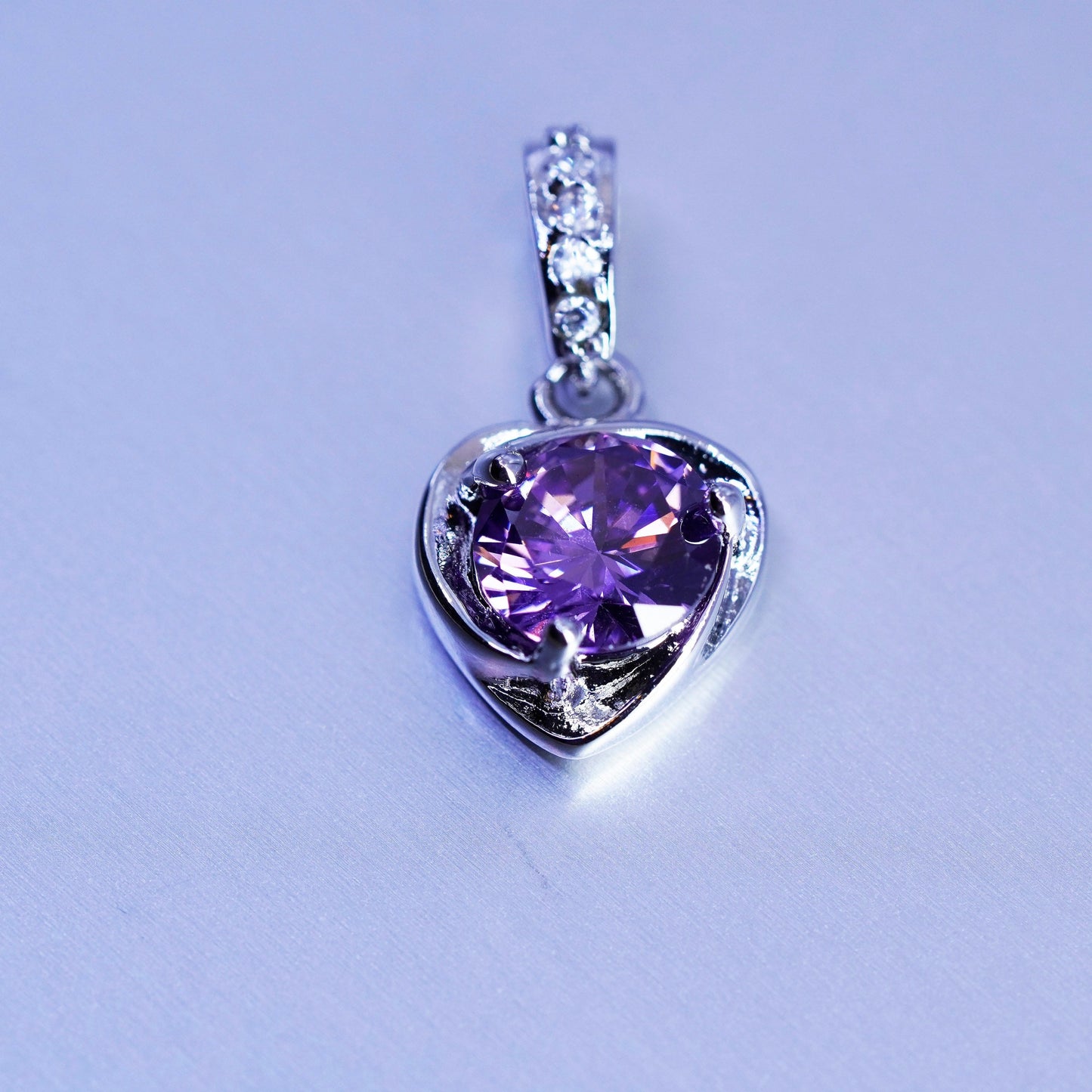 antique sterling 925 silver heart pendant with amethyst and Cz