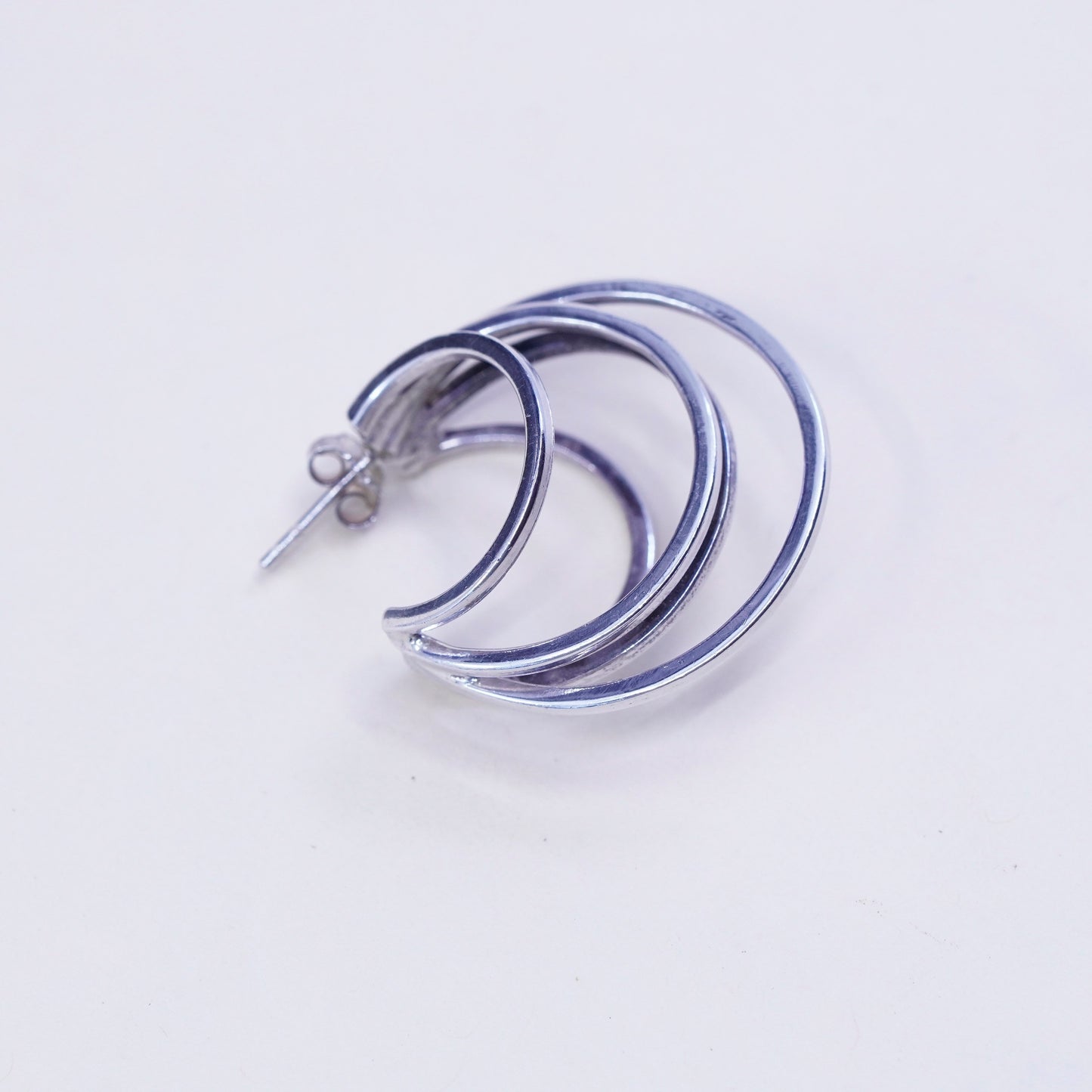 1.25”, Vintage Sterling silver handmade earrings, moon shaped 925 Huggie hoops