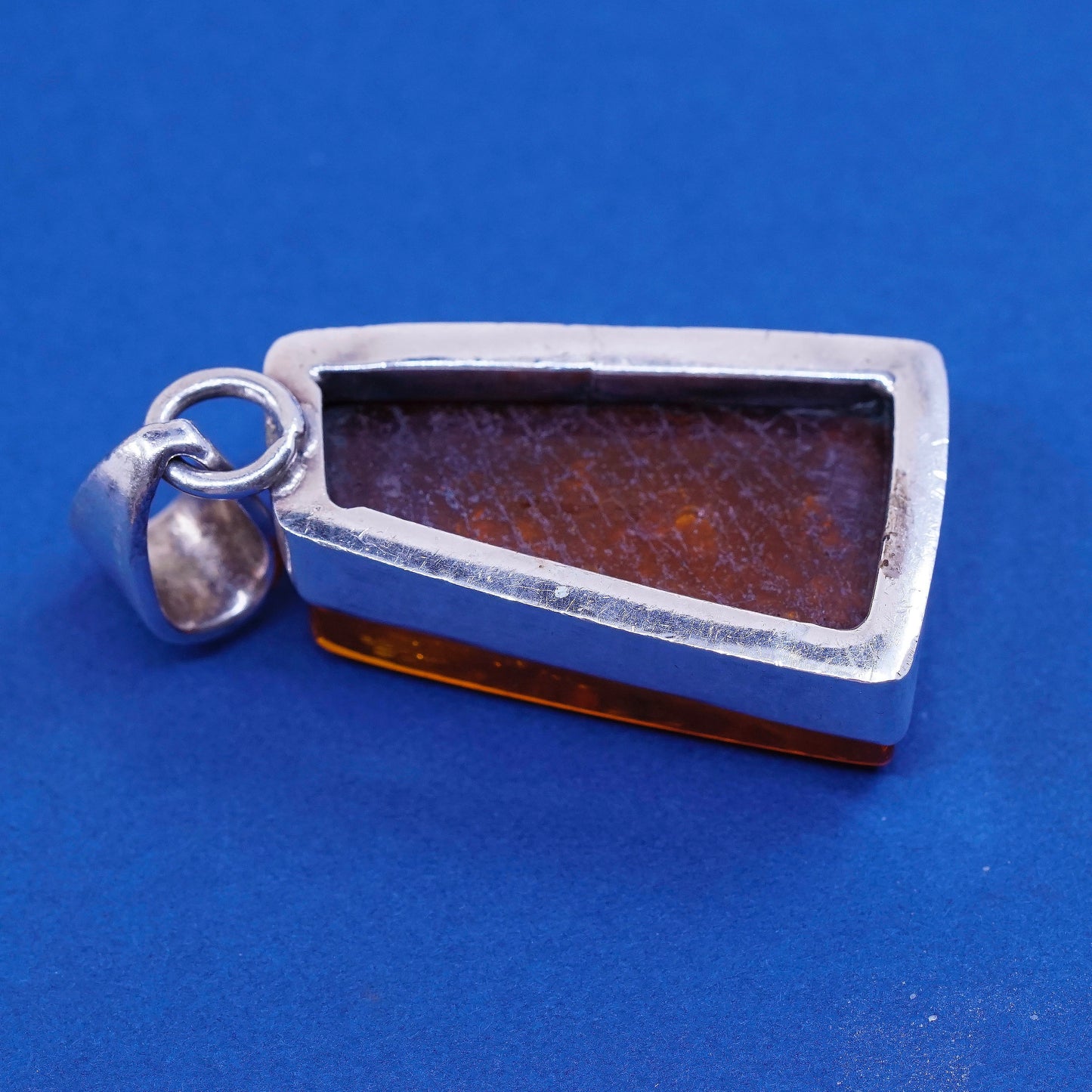 Vintage mexico sterling silver handmade pendant, 925 w/ square red bloodstone