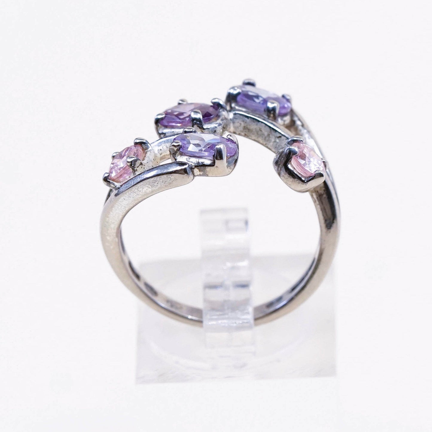 sz 8.25, vtg Sterling silver handmade cocktail ring, 925 with cluster amethyst