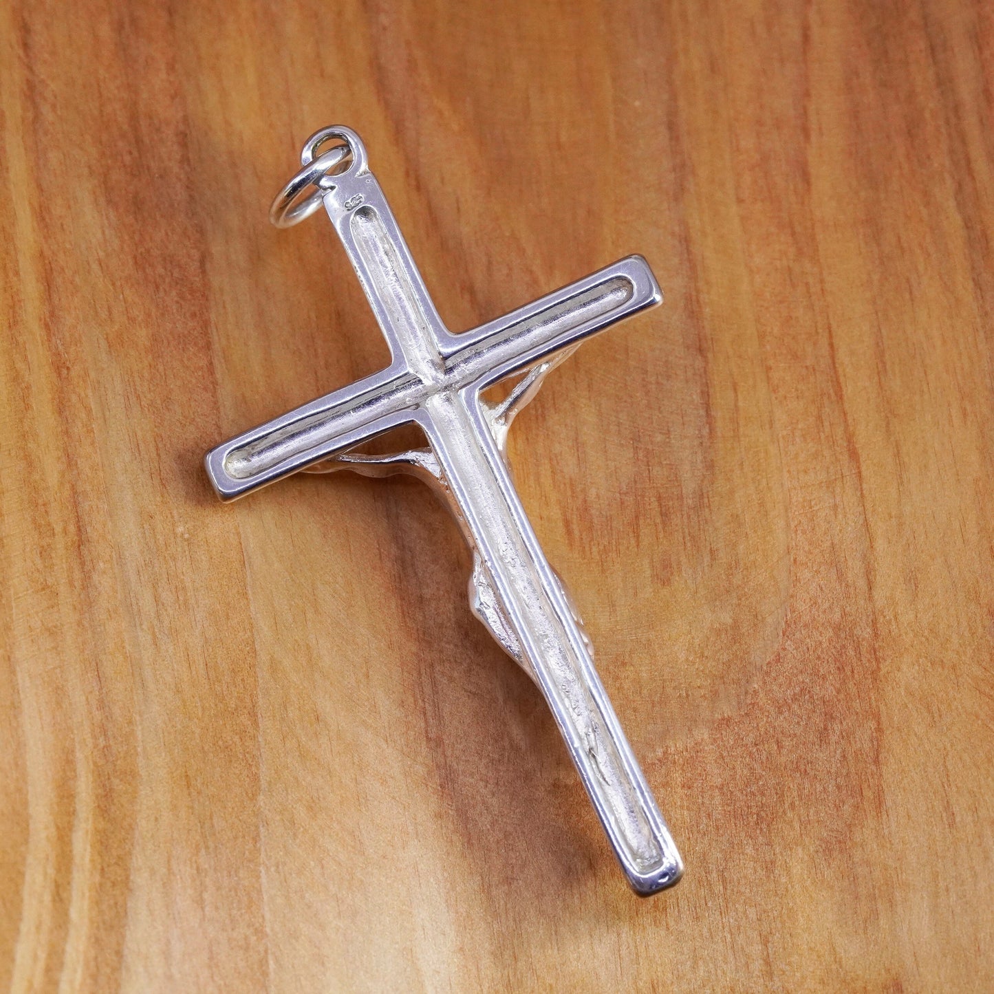 Vintage Sterling silver handmade pendant, huge 925 cross with Jesus