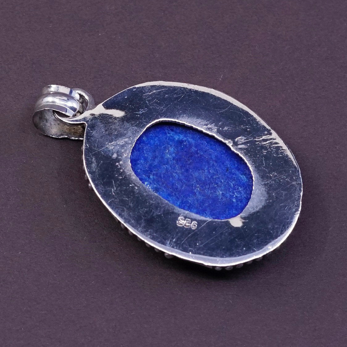 vtg Sterling silver handmade pendant, southwestern 925 w/ lapis lazuli N beads