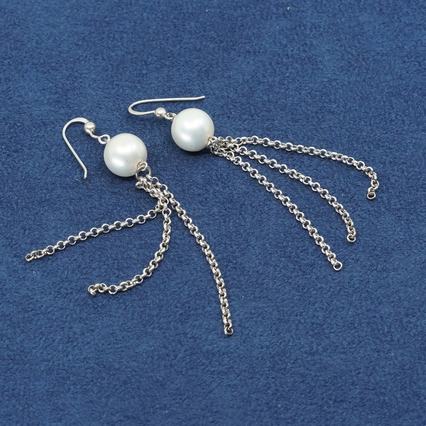 vtg Sterling silver handmade earrings, 925 hooks w/ pearl N fringe