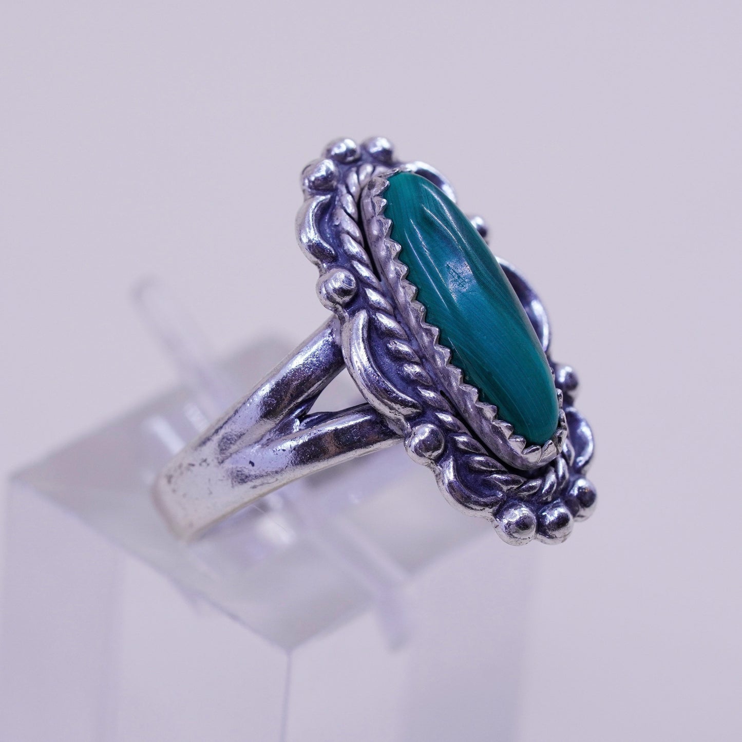 Size 6.75 Native American bell trading post sterling 925 silver ring malachite