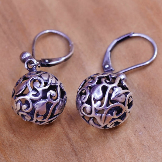 Vintage Sterling silver handmade earrings, 925 filigree bead drops