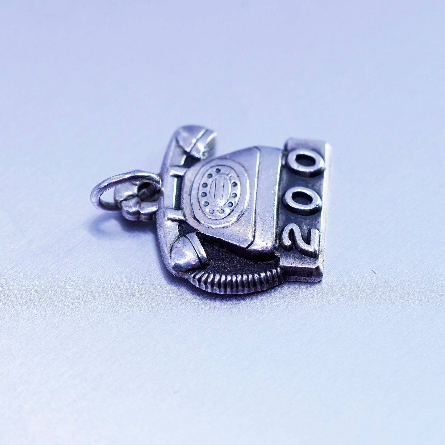 Antique Sterling silver handmade charm, 925 old fashion telephone embossed “200