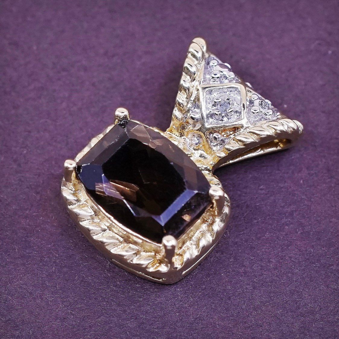 vtg Sterling silver handmade pendant, 925 w/ smoky topaz N diamond