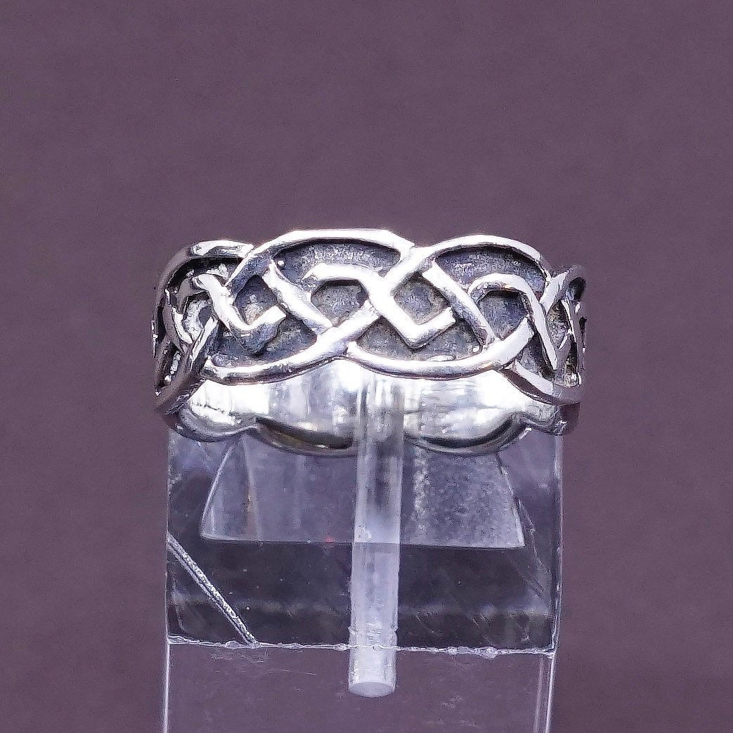 sz 6.25, hopi Sterling silver handmade ring, 925 band w/ oxidized wave