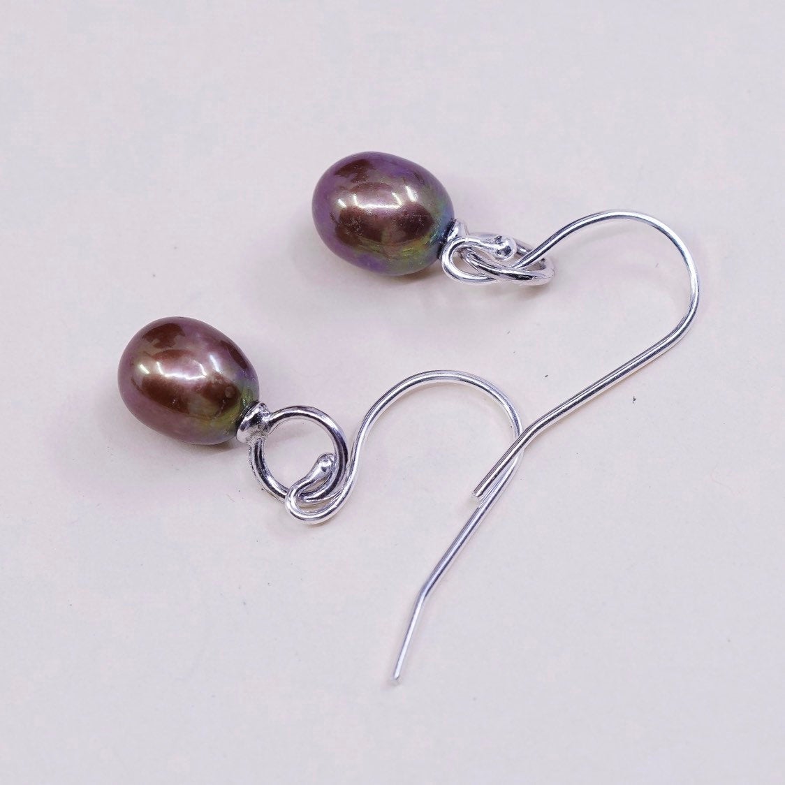 vtg Sterling silver handmade earrings, 925 hooks with golden pearl drops