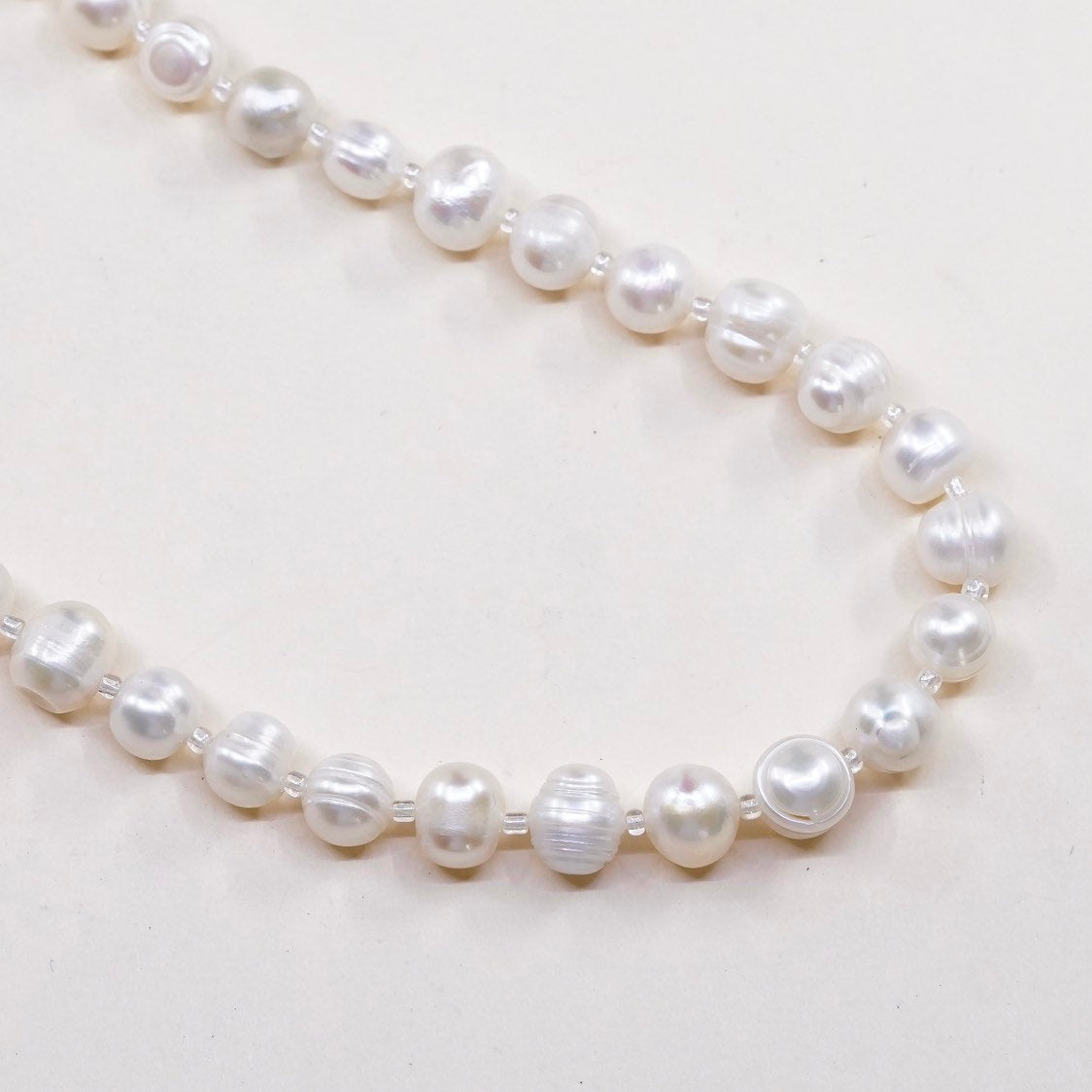 30”, vtg white freshwater pearl beads necklace chain without clasp