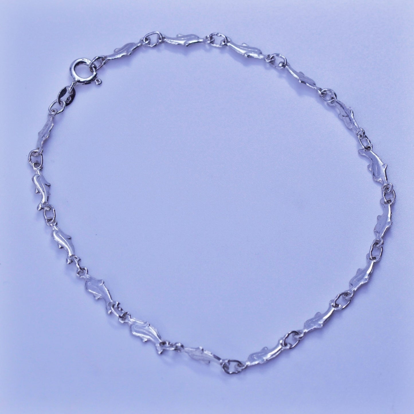 8.75”, Vintage Italy Sterling 925 silver handmade bracelet, dolphin link chain